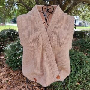 SML Sport L Sweater Vest Tan Cable Knit V Neck Vintage Granola Girl Earthy 90s